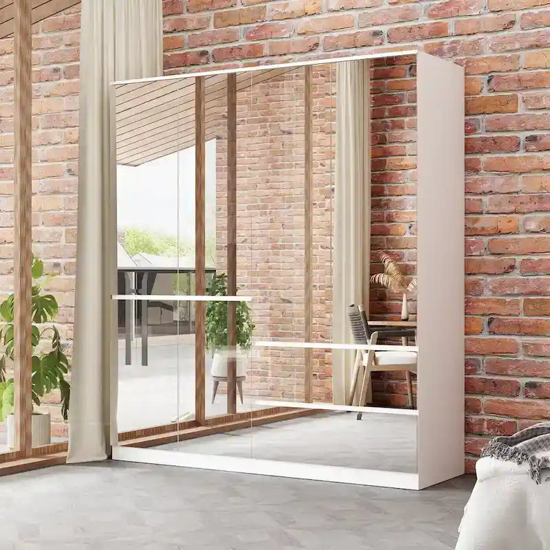 Armoire combinée avec miroir et tringle à vêtements pour chambre à coucher