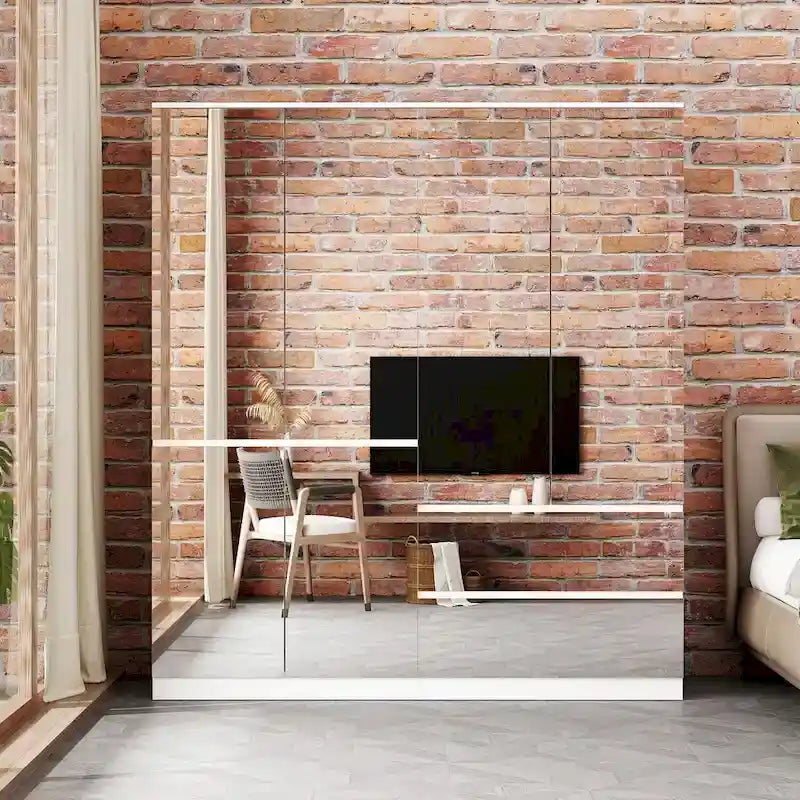 Armoire combinée avec miroir et tringle à vêtements pour chambre à coucher