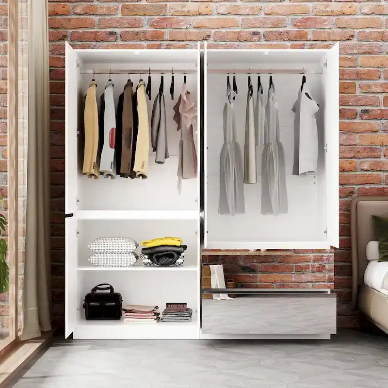 Armoire combinée avec miroir et tringle à vêtements pour chambre à coucher