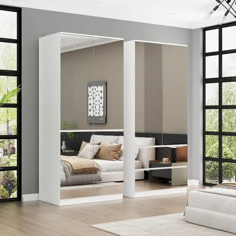 Armoire combinée avec miroir et tringle à vêtements pour chambre à coucher