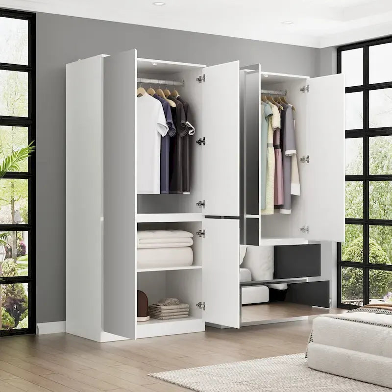 Armoire combinée avec miroir et tringle à vêtements pour chambre à coucher