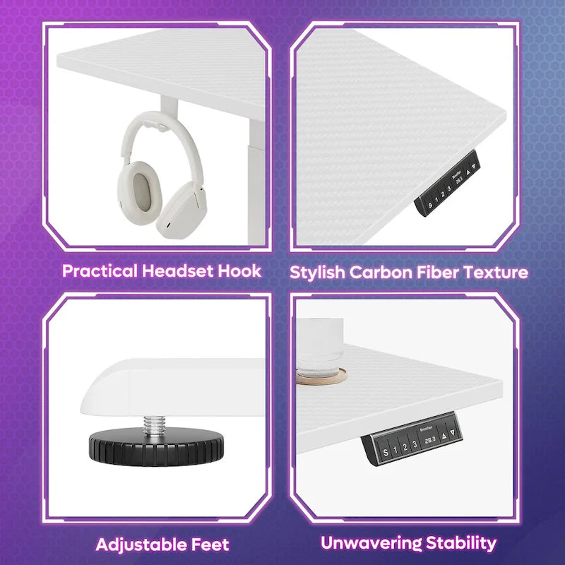 Bureau assis-debout en forme de L de 63 pouces avec support ergonomique pour écran réglable en hauteur et bureau d'angle pour jeux vidéo