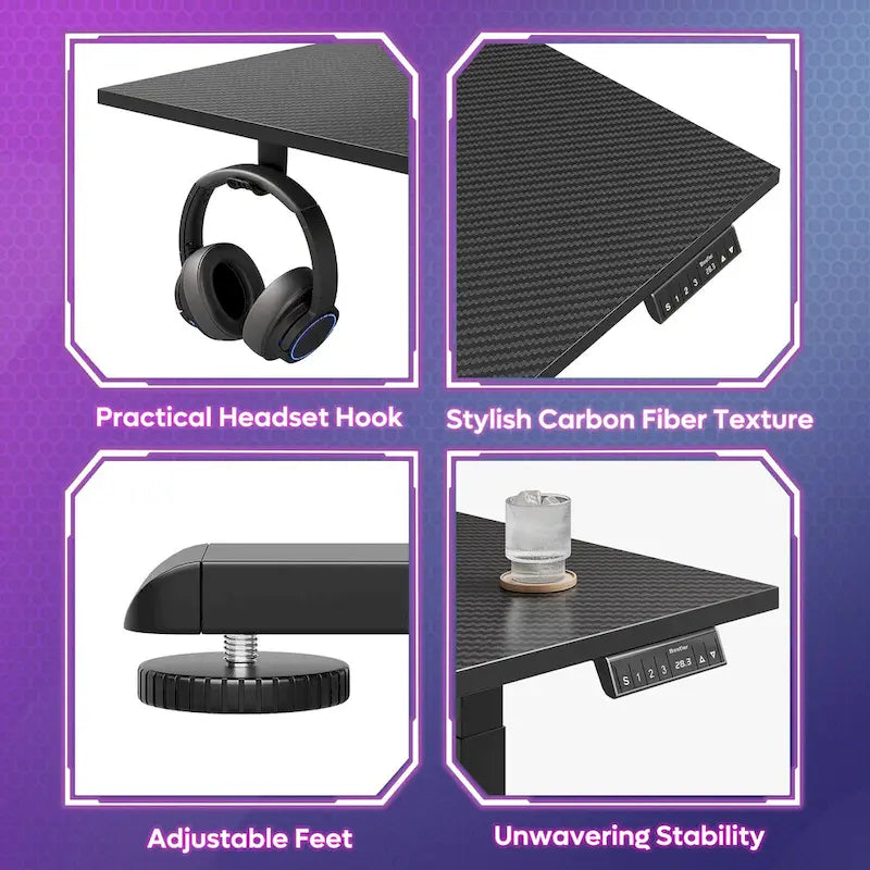 Bureau assis-debout en forme de L de 63 pouces avec support ergonomique pour écran réglable en hauteur et bureau d'angle pour jeux vidéo