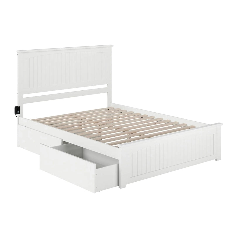 Lit plateforme Nantucket blanc Queen avec 2 tiroirs sous le lit