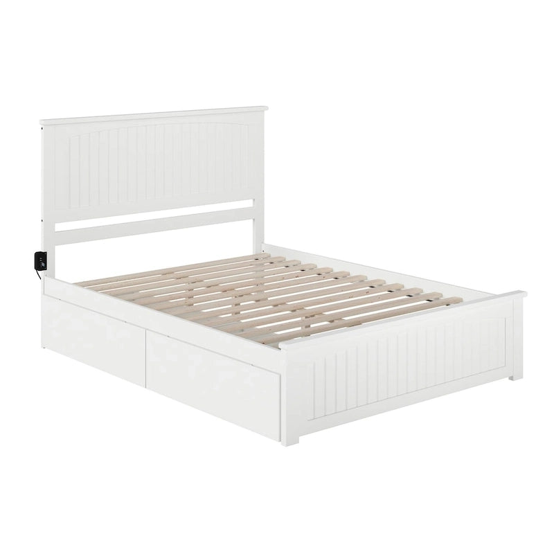 Lit plateforme Nantucket blanc Queen avec 2 tiroirs sous le lit