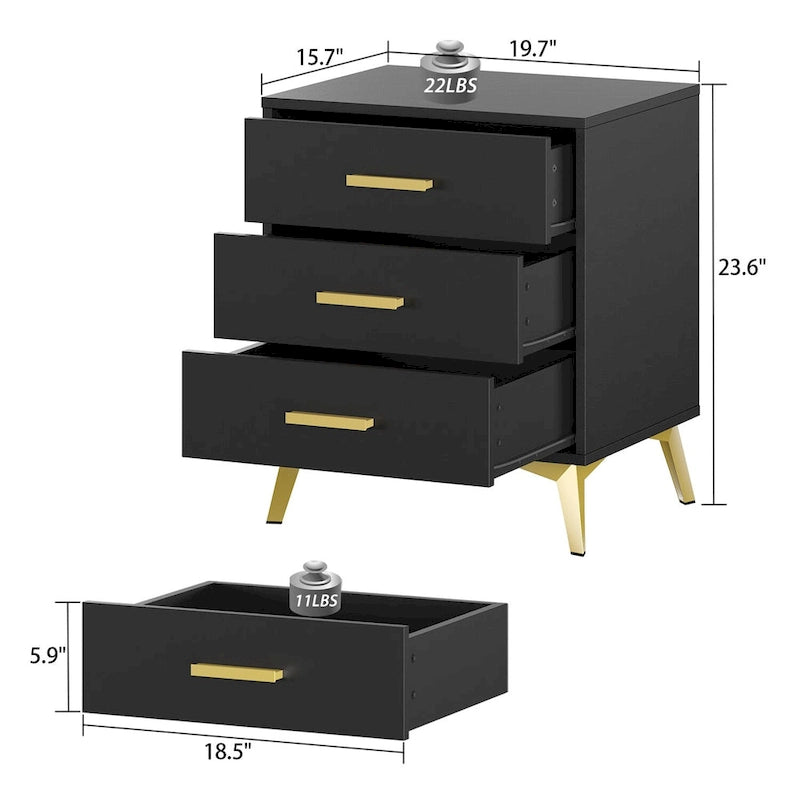 Table de chevet à 3 tiroirs de 23,6 pouces de haut, avec peinture en aérosol