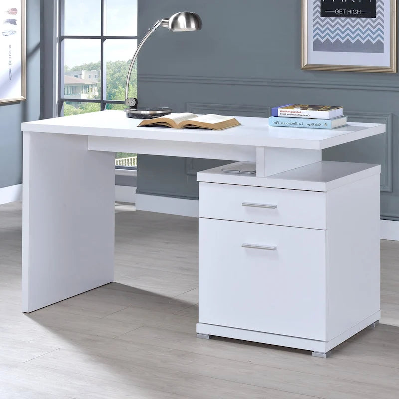 Modern Design Home Office White Desk with File Cabinet Drawers