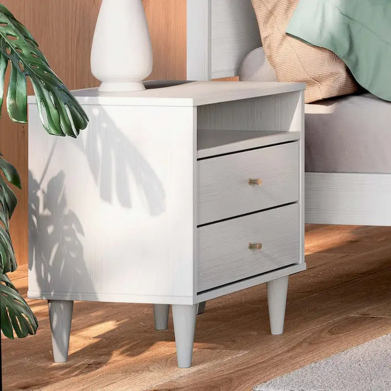 Meubles en bois veiné, table de chevet à deux tiroirs style milieu du siècle