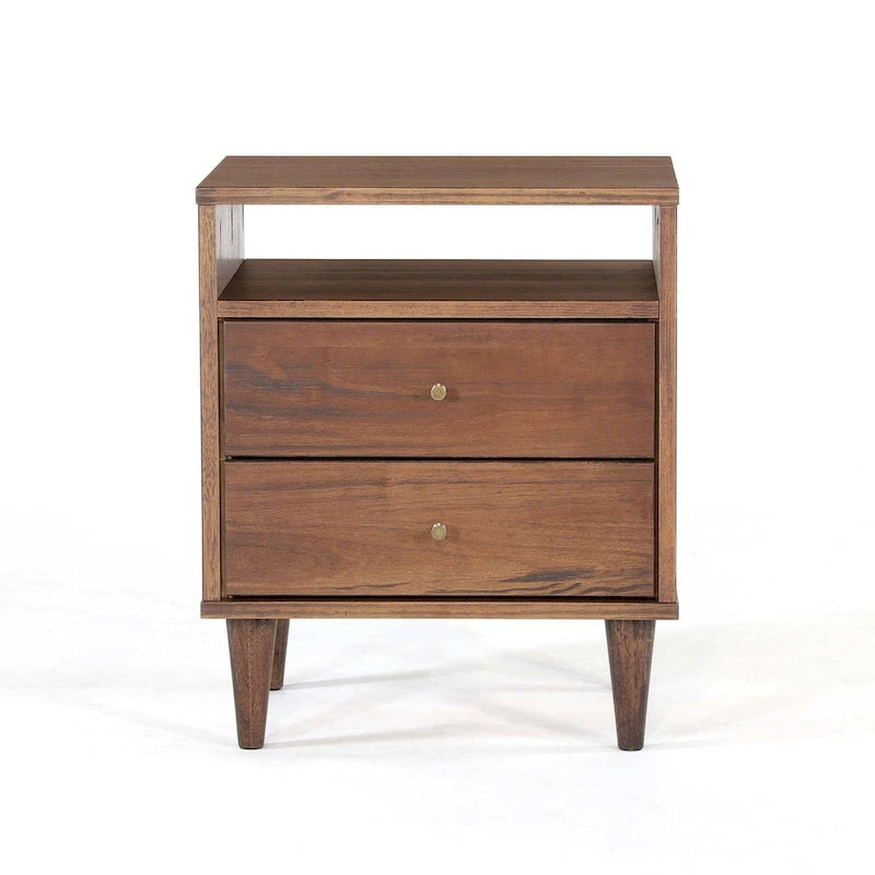Meubles en bois veiné, table de chevet à deux tiroirs style milieu du siècle