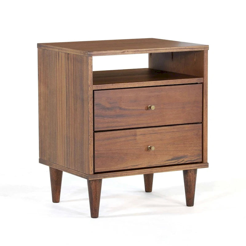 Meubles en bois veiné, table de chevet à deux tiroirs style milieu du siècle