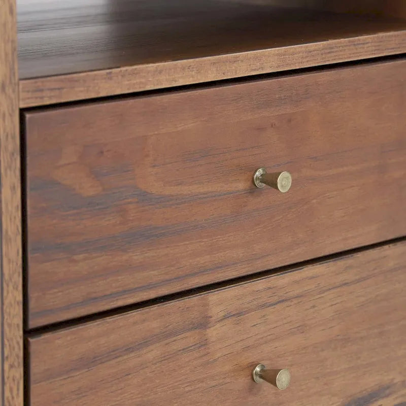 Meubles en bois veiné, table de chevet à deux tiroirs style milieu du siècle