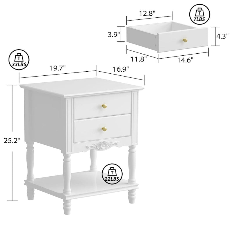 Table de chevet en bois, table de nuit blanche laquée
