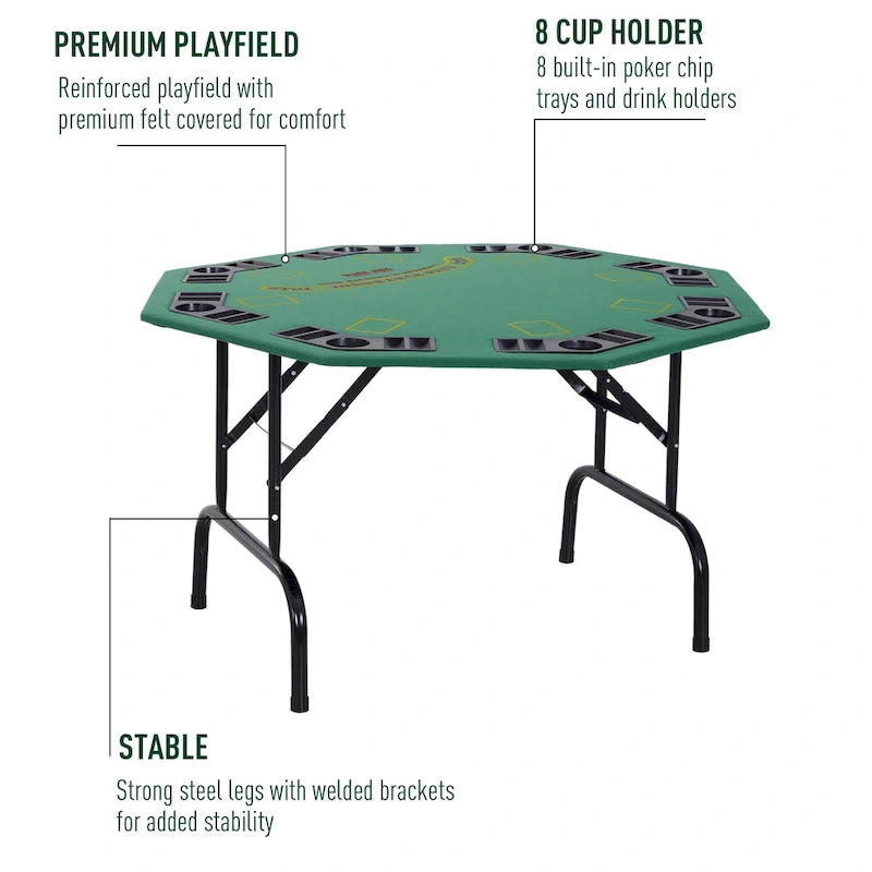 Table de poker octogonale pliable Soozier 48 pour 8 personnes avec porte-gobelets