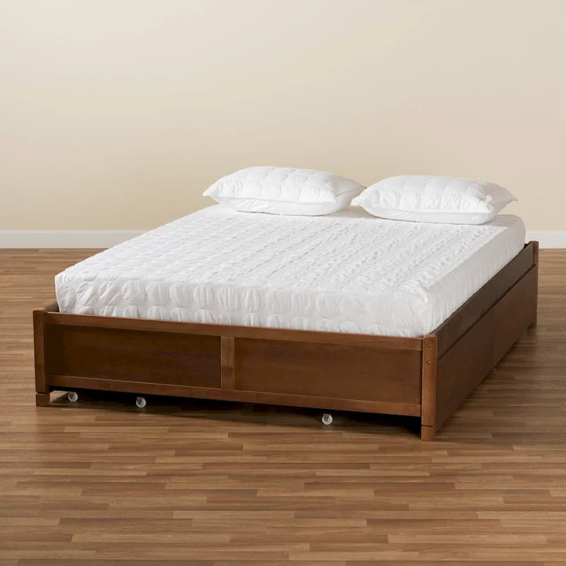 Lit de rangement moderne et contemporain Yara à 4 tiroirs en bois (plateforme)