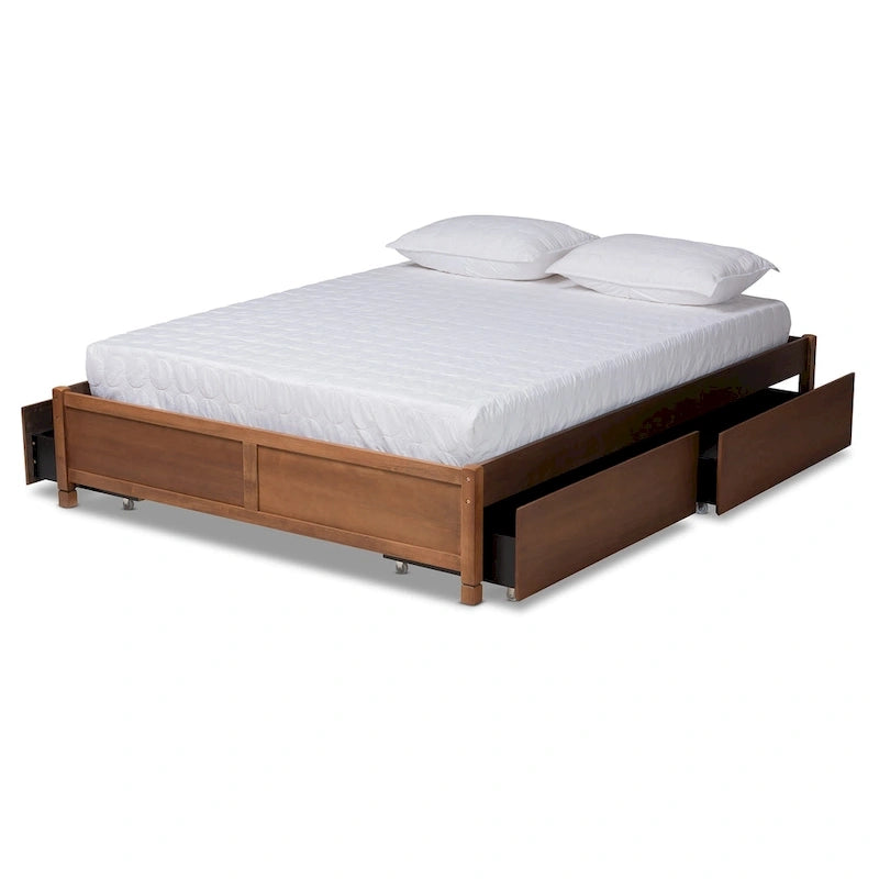 Lit de rangement moderne et contemporain Yara à 4 tiroirs en bois (plateforme)