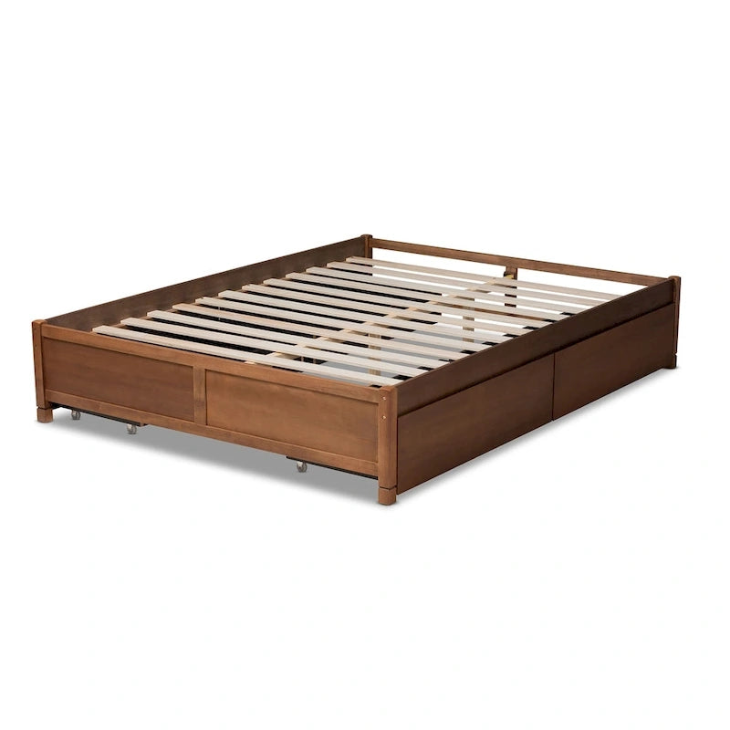 Lit de rangement moderne et contemporain Yara à 4 tiroirs en bois (plateforme)