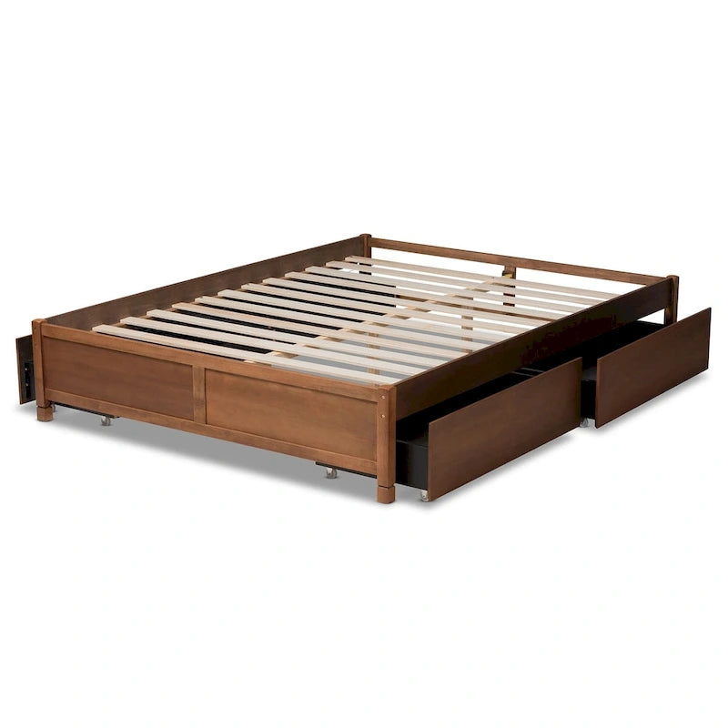 Lit de rangement moderne et contemporain Yara à 4 tiroirs en bois (plateforme)