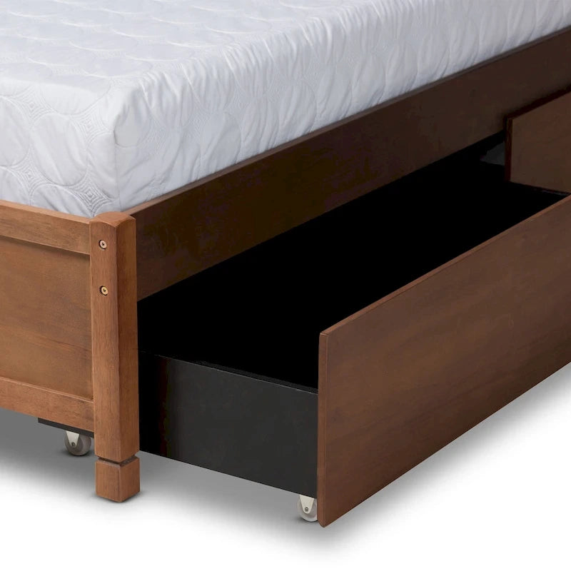 Lit de rangement moderne et contemporain Yara à 4 tiroirs en bois (plateforme)