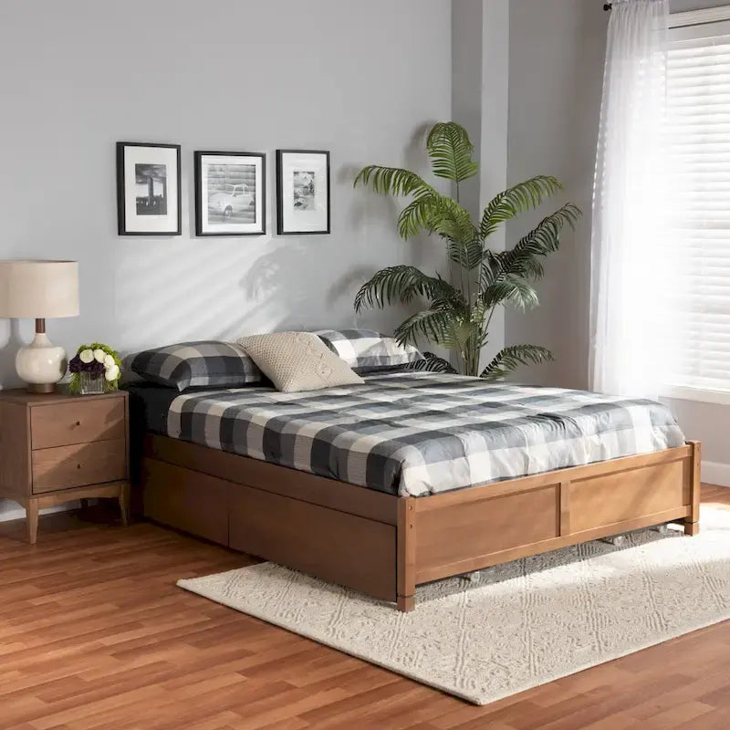 Lit de rangement moderne et contemporain Yara à 4 tiroirs en bois (plateforme)