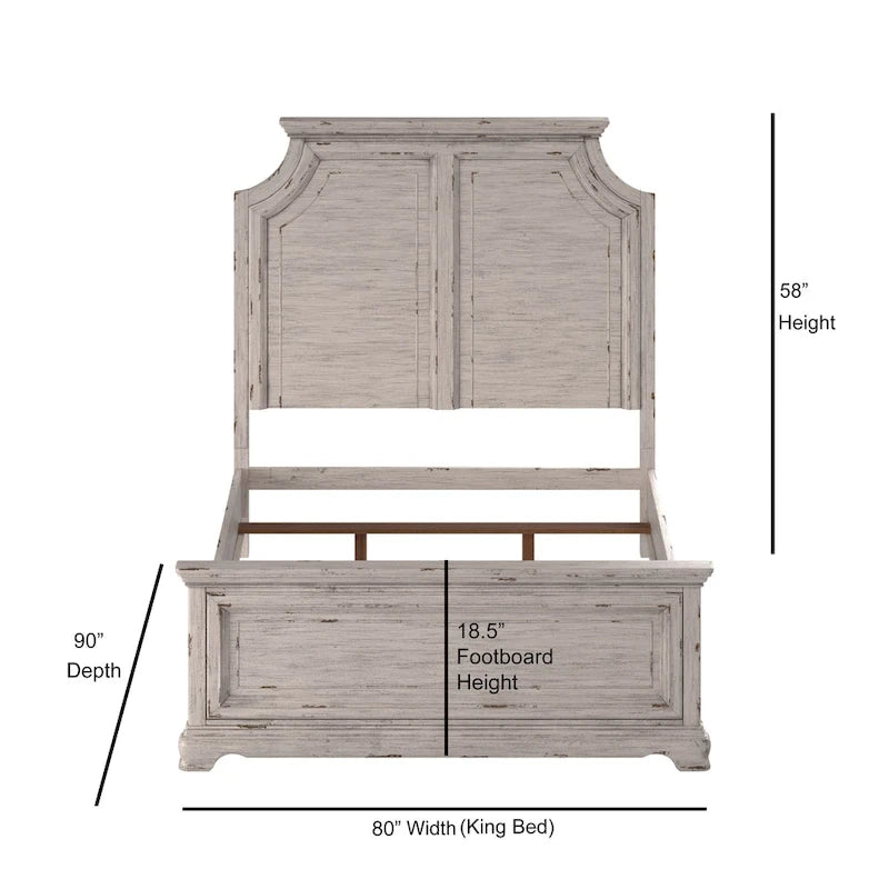 Lit à panneaux blancs antiques vieillis Palisade