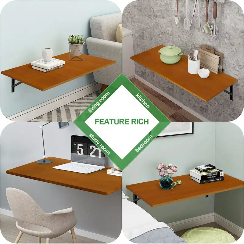 Bureau mural multifonctionnel pliant avec étagère et établi en bois
