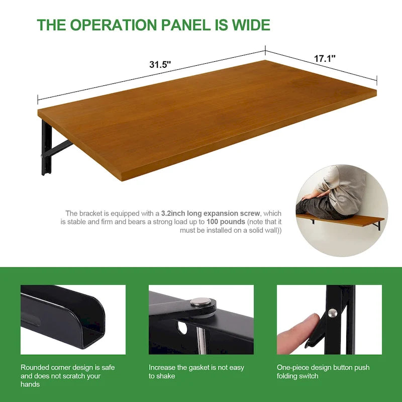 Bureau mural multifonctionnel pliant avec étagère et établi en bois