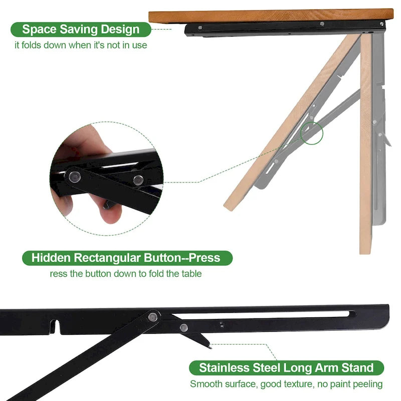 Bureau mural multifonctionnel pliant avec étagère et établi en bois