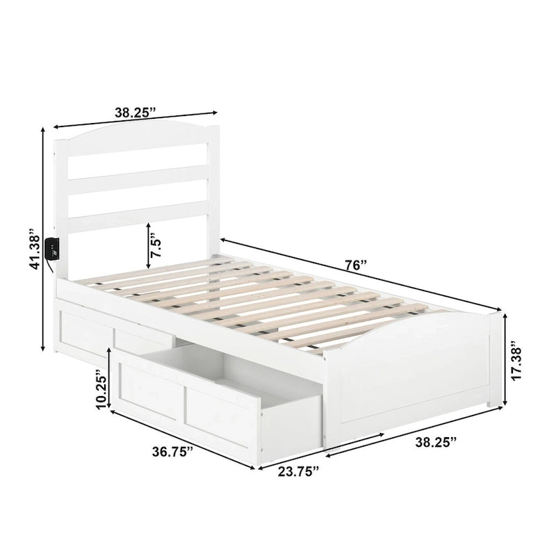 Lit plateforme Warren avec pied de lit et 2 tiroirs de rangement