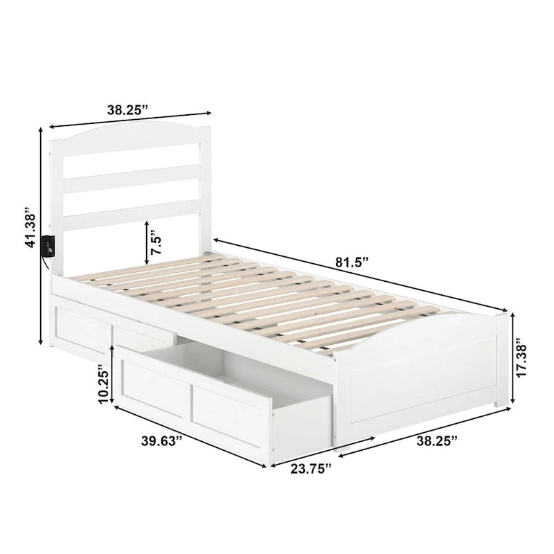 Lit plateforme Warren avec pied de lit et 2 tiroirs de rangement