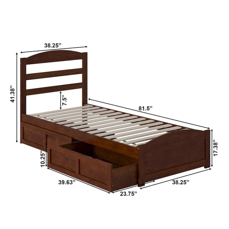 Lit plateforme Warren avec pied de lit et 2 tiroirs de rangement