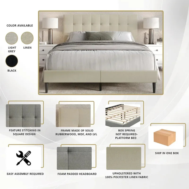 Lit capitonné en lin CraftPorch aux lignes épurées