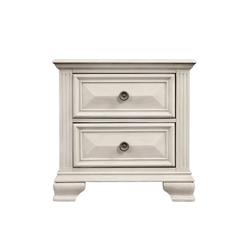 Ensemble de chambre à coucher 3 pièces Roundhill Furniture Renova en bois parchemin vieilli, lit à panneaux et 2 tables de chevet