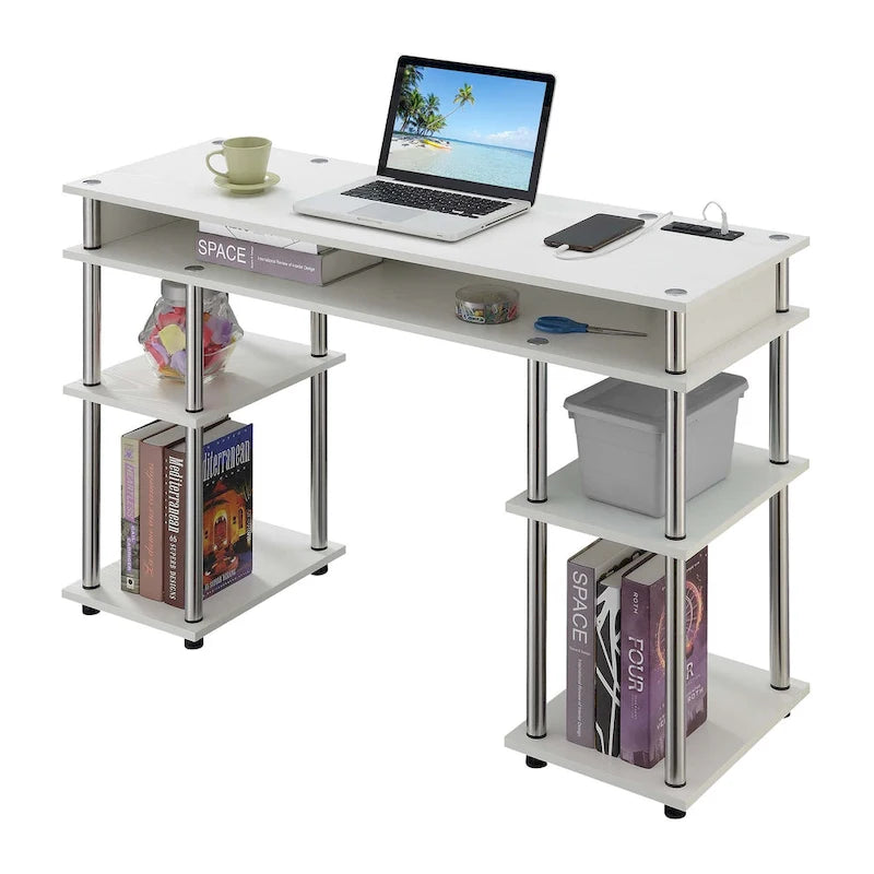 Bureau étudiant sans outils Designs2Go de Convenience Concepts avec station de recharge et étagères