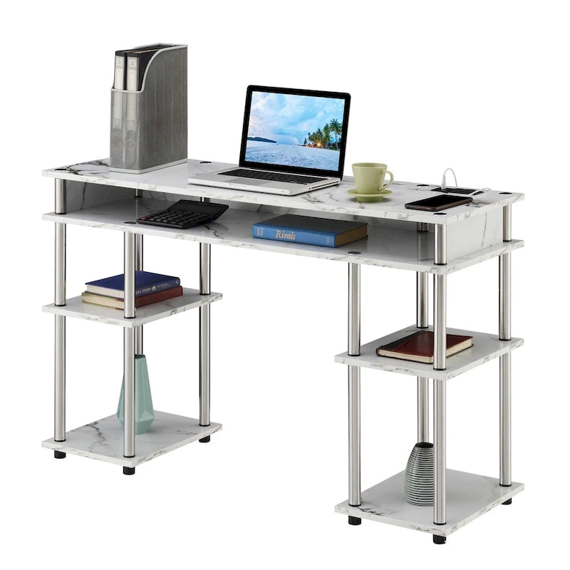 Bureau étudiant sans outils Designs2Go de Convenience Concepts avec station de recharge et étagères