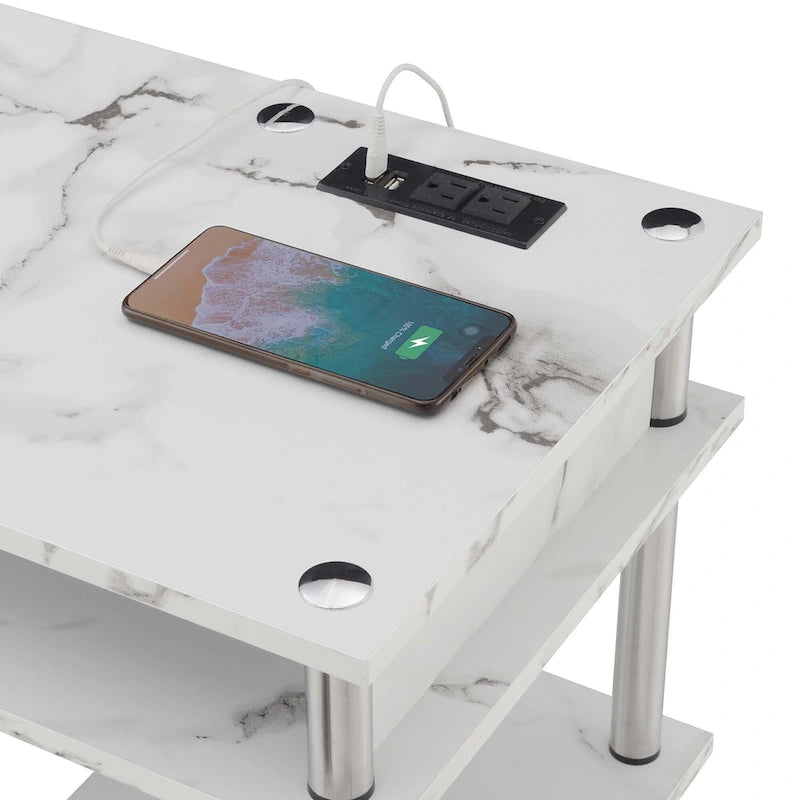 Bureau étudiant sans outils Designs2Go de Convenience Concepts avec station de recharge et étagères