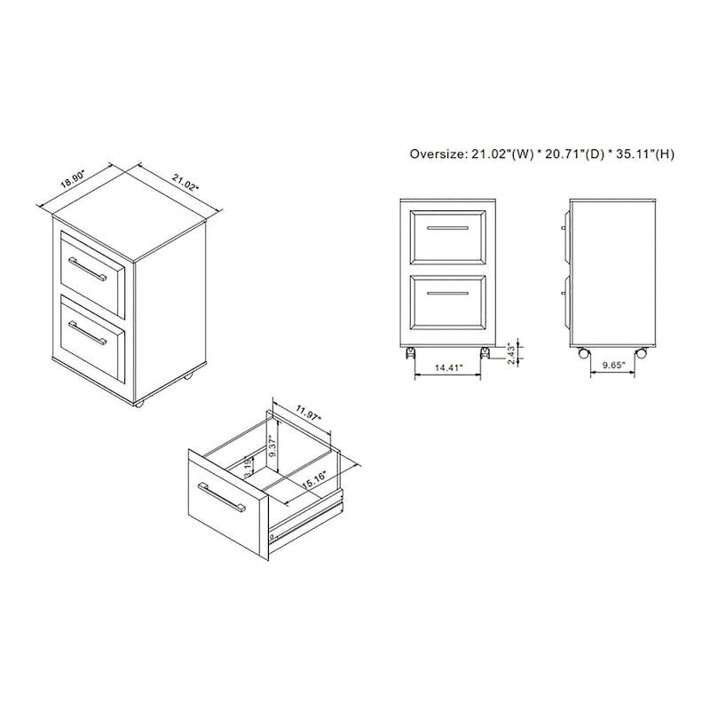 Classeur mobile DH BASIC Urban à deux tiroirs avec poignées en fer, par Denhour