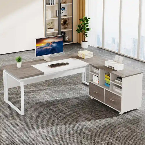 Bureau d'ordinateur en forme de L (63 pouces) avec caisson réversible et tiroirs de rangement pour bureau à domicile