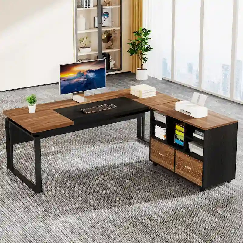 Bureau d'ordinateur en forme de L (63 pouces) avec caisson réversible et tiroirs de rangement pour bureau à domicile