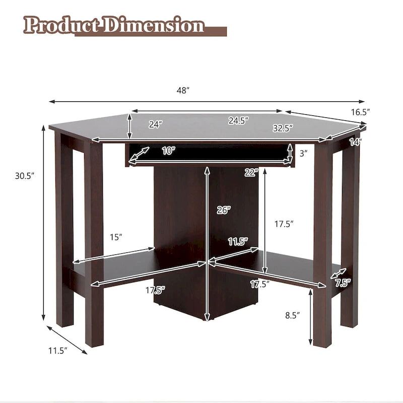 Bureau d'angle en bois avec tiroir, table de travail/d'étude