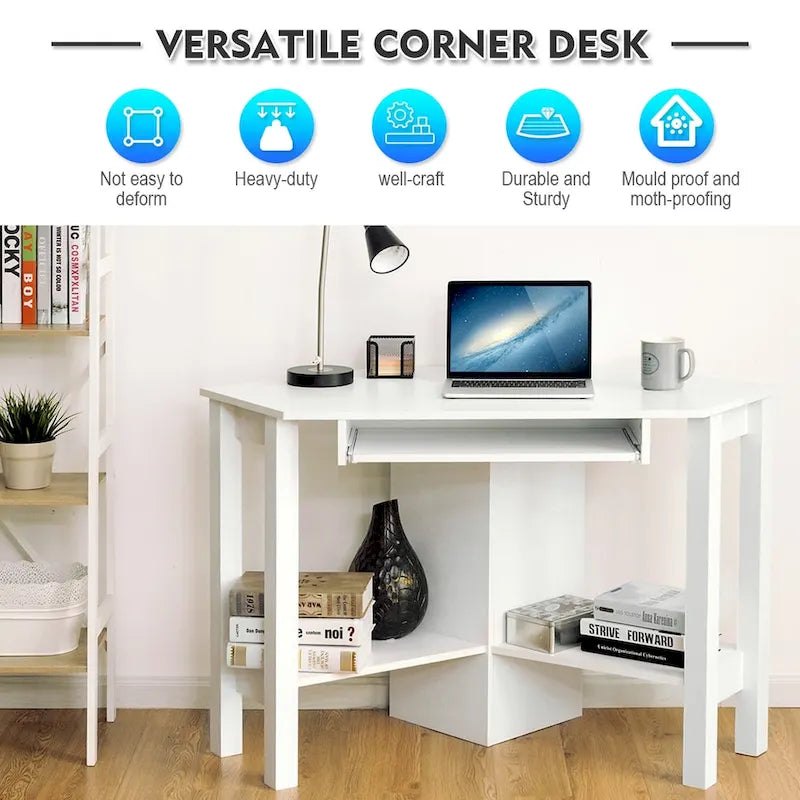 Bureau d'angle en bois avec tiroir, table de travail/d'étude
