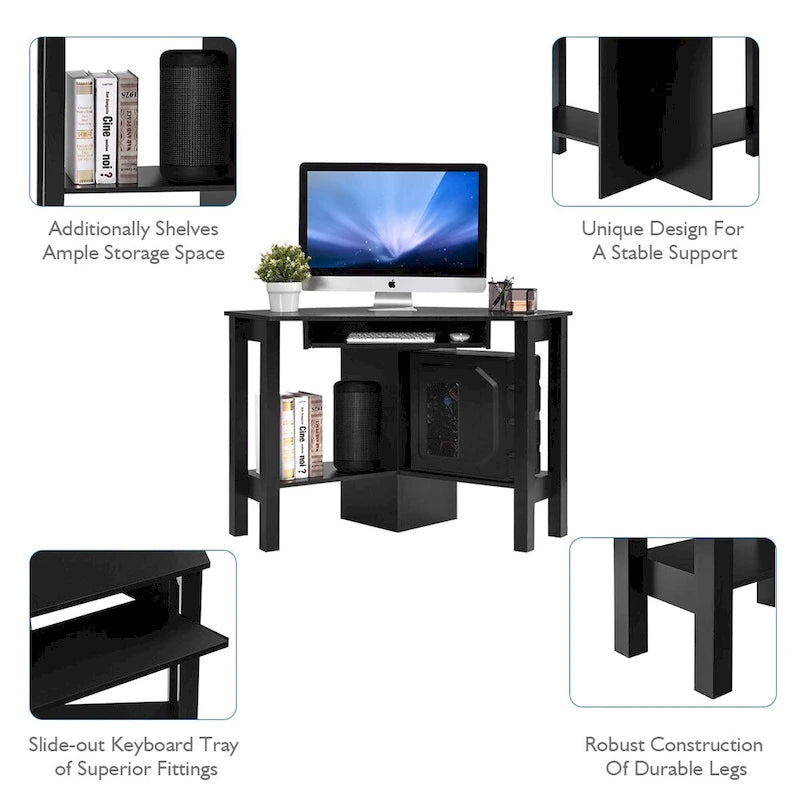 Bureau d'angle en bois avec tiroir, table de travail/d'étude