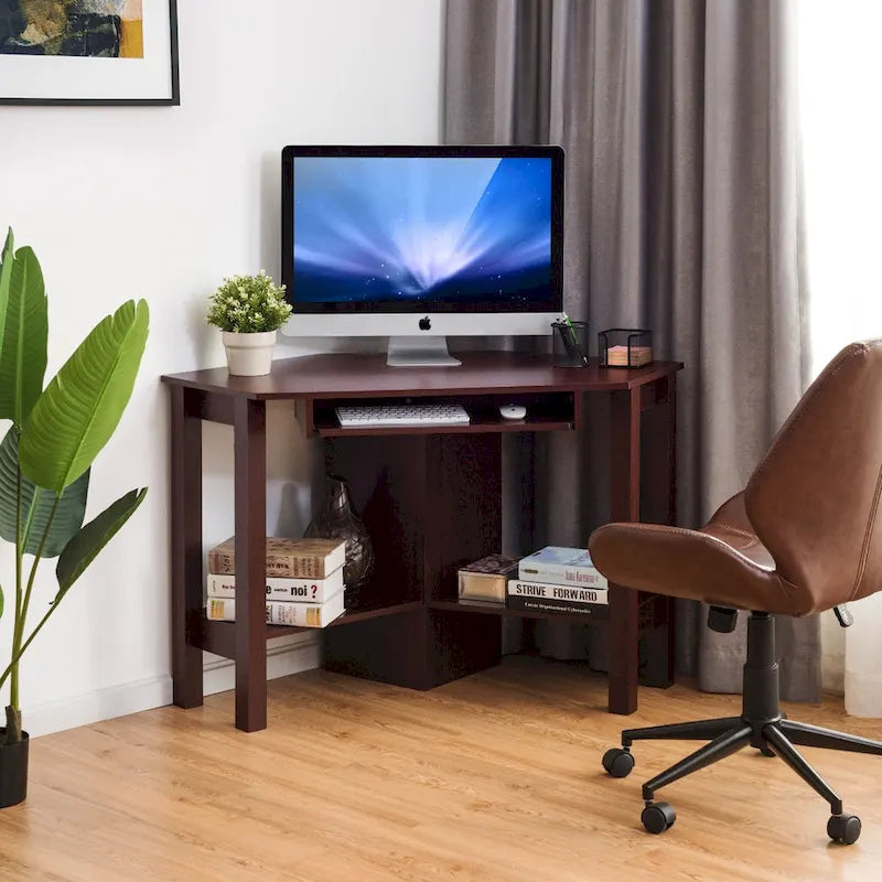 Bureau d'angle en bois avec tiroir, table de travail/d'étude