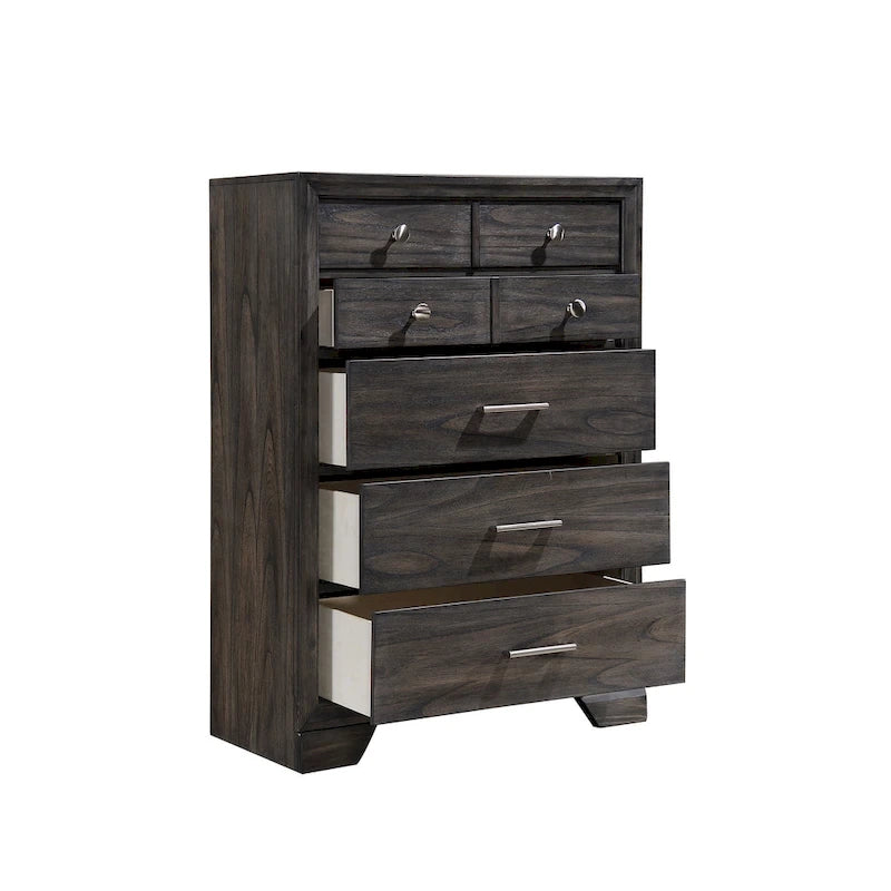 Ensemble de chambre à coucher Ayla 5 pièces avec plateforme en tissu gris et rangement