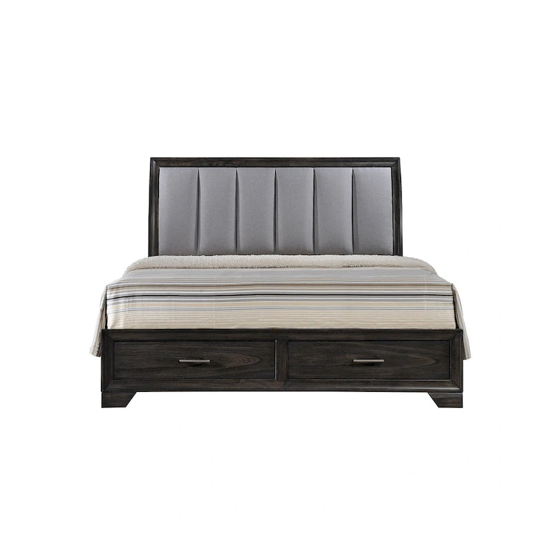 Ensemble de chambre à coucher Ayla 5 pièces avec plateforme en tissu gris et rangement