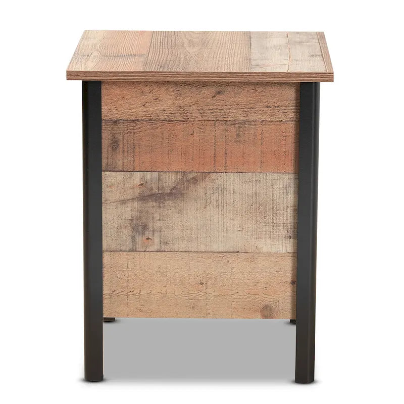 Table de chevet Vaughan moderne rustique en chêne brun et noir