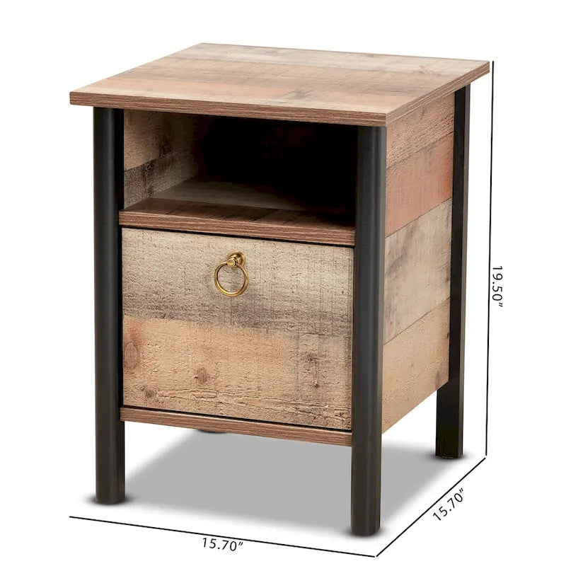 Table de chevet Vaughan moderne rustique en chêne brun et noir
