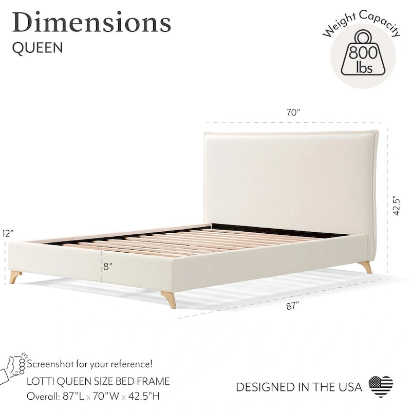 Cadre de lit plateforme queen Lottie Cream Boucle rembourré