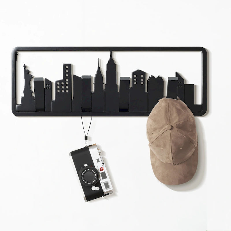 Porte-manteau et porte-serviettes mural en bois noir à 4 crochets - 56,6 cm de large