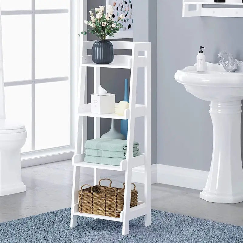 Étagère échelle à 4 niveaux UTEX, étagère de salle de bain autoportante, étagère ouverte en bois à 4 niveaux, étagère en forme d'échelle
