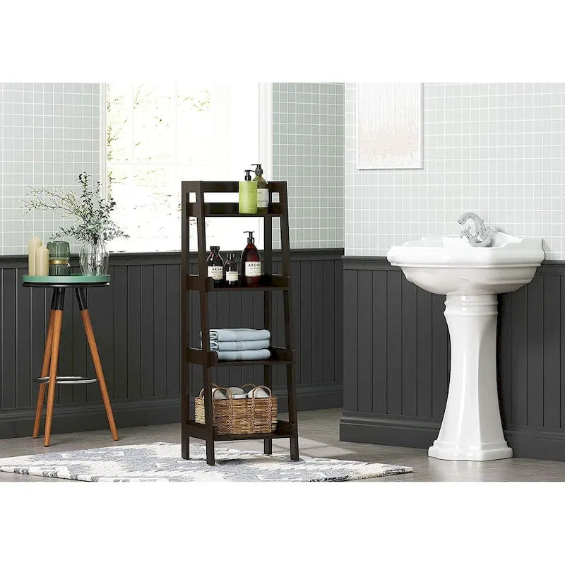 Étagère échelle à 4 niveaux UTEX, étagère de salle de bain autoportante, étagère ouverte en bois à 4 niveaux, étagère en forme d'échelle